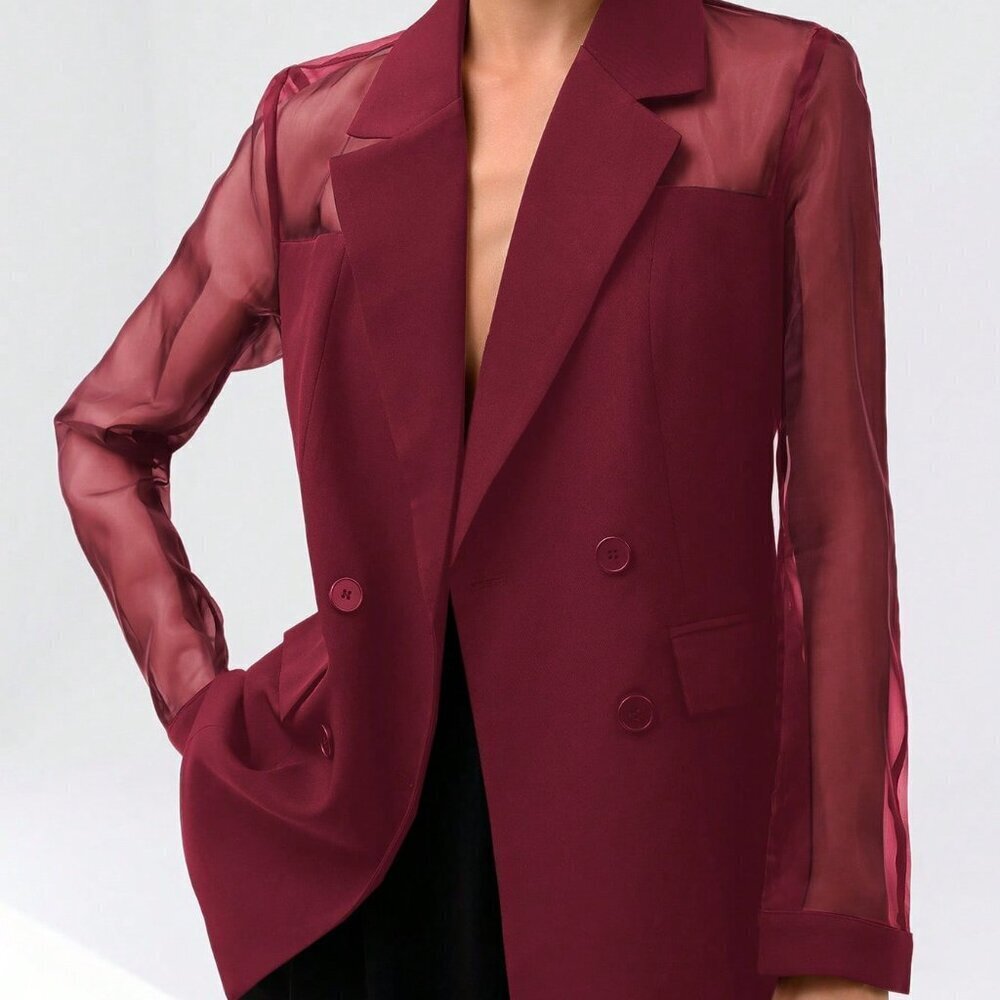 Red Elegant Women's Spliced Blazer Jacket